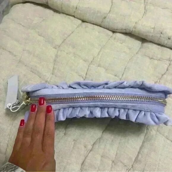 Stoney Clover Lane Galaxy Embroidered Velvet Ruffle Small Glam Pouch - Picture 2 of 5